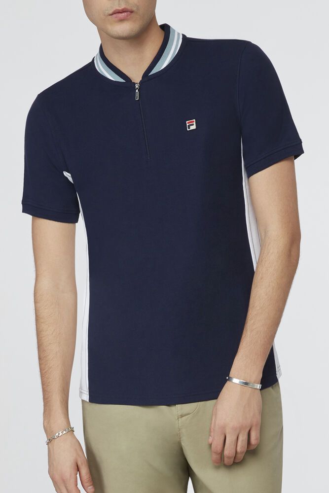 Fila T-Shirt Mens Navy - Moretti Henley - Philippines 5273460-BA